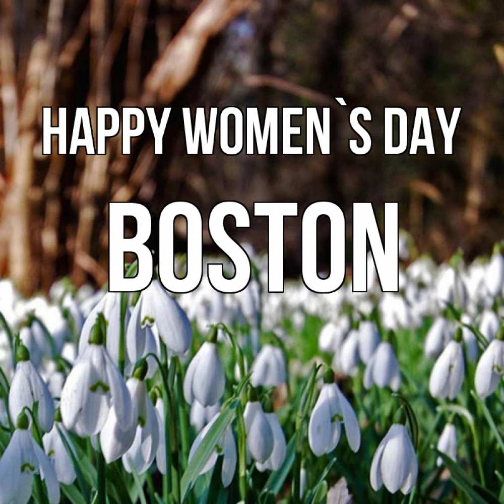 Greetings card с именем, Boston happy women`s day с подснежниками 1 Greetings with text for free download 